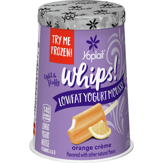Yoplait Whips Lowfat Yogurt Mousse, Orange Creme Flavored Snack, 4 OZ Yogurt Cup