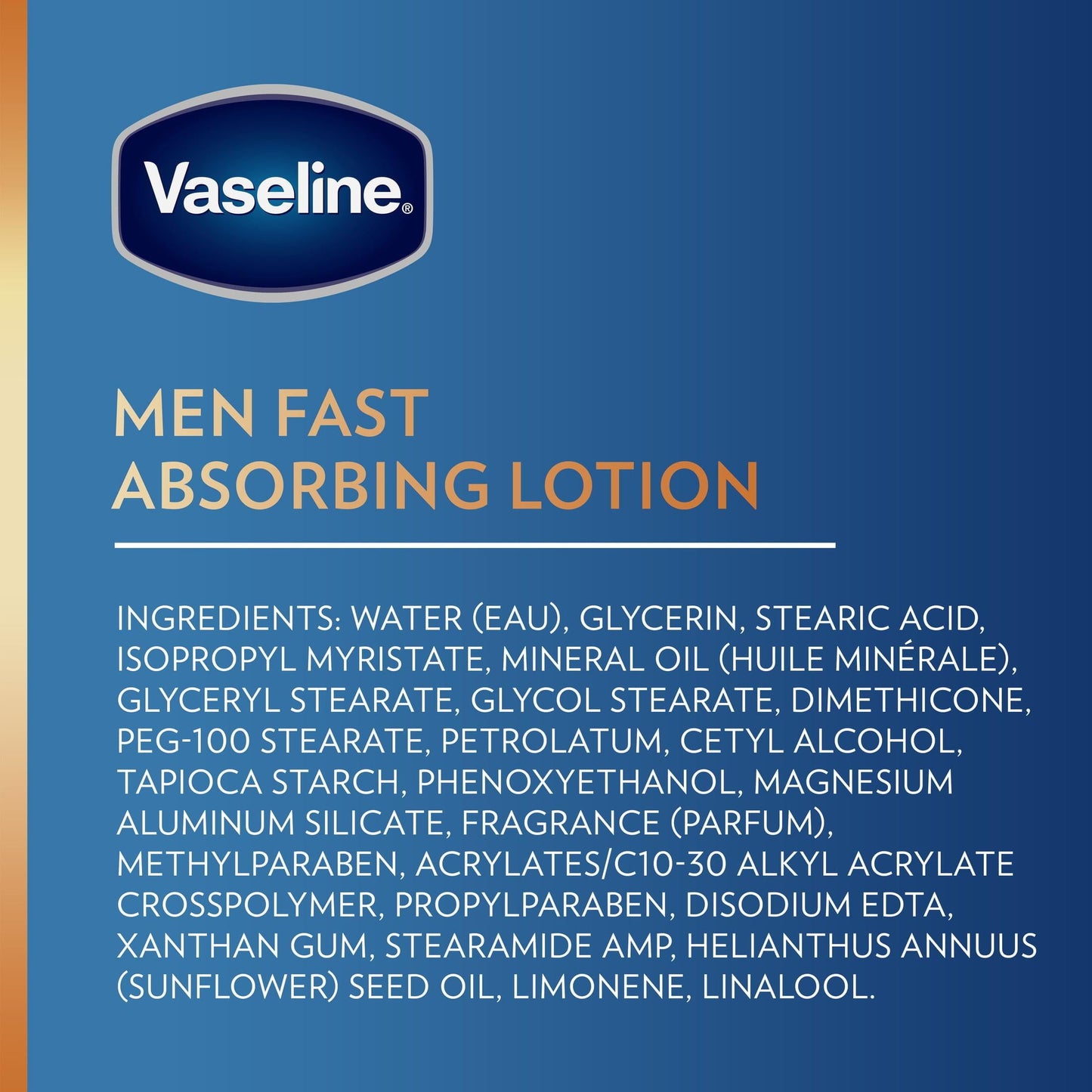 Vaseline Men Fast Absorbing Non Greasy Body Face and Hand Lotion, 20.3 fl oz