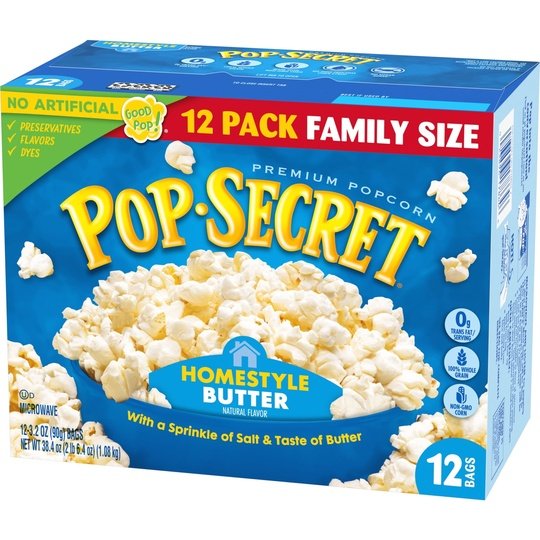 Pop Secret Microwave Popcorn, Homestyle Butter Flavor, 3.2 oz Sharing Bags, 12 Ct