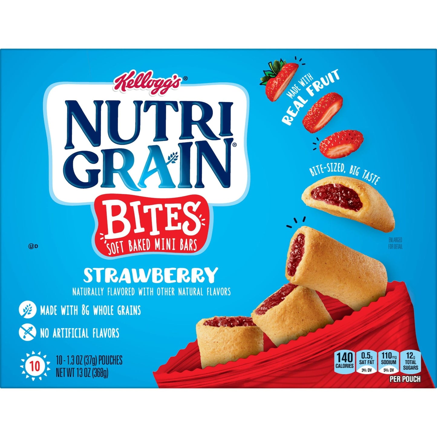 Nutri-Grain Bites Strawberry Chewy Soft Baked Mini Bars, Ready-to-Eat, 13 oz, 10 Count