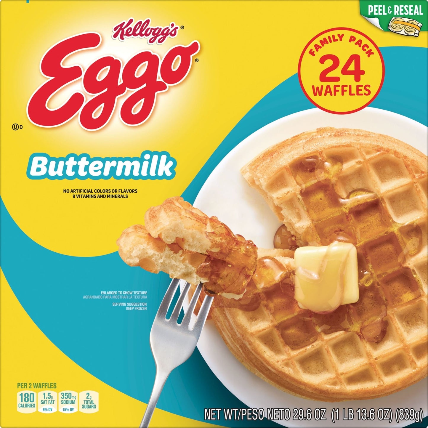 Eggo Buttermilk Waffles, 29.6 oz, 24 Count (Frozen)