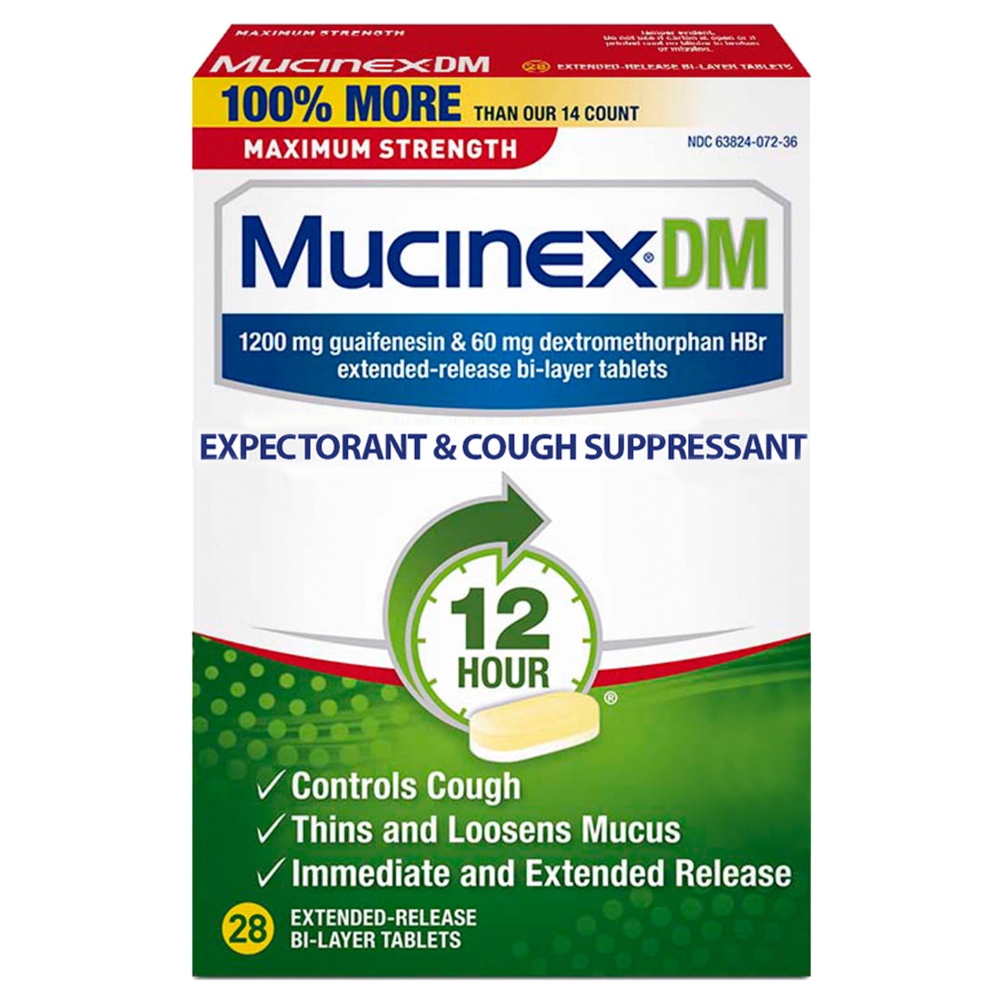 Mucinex 12 Hour Relief, DM Maximum Strength Cough Medicine, 28 Tablets