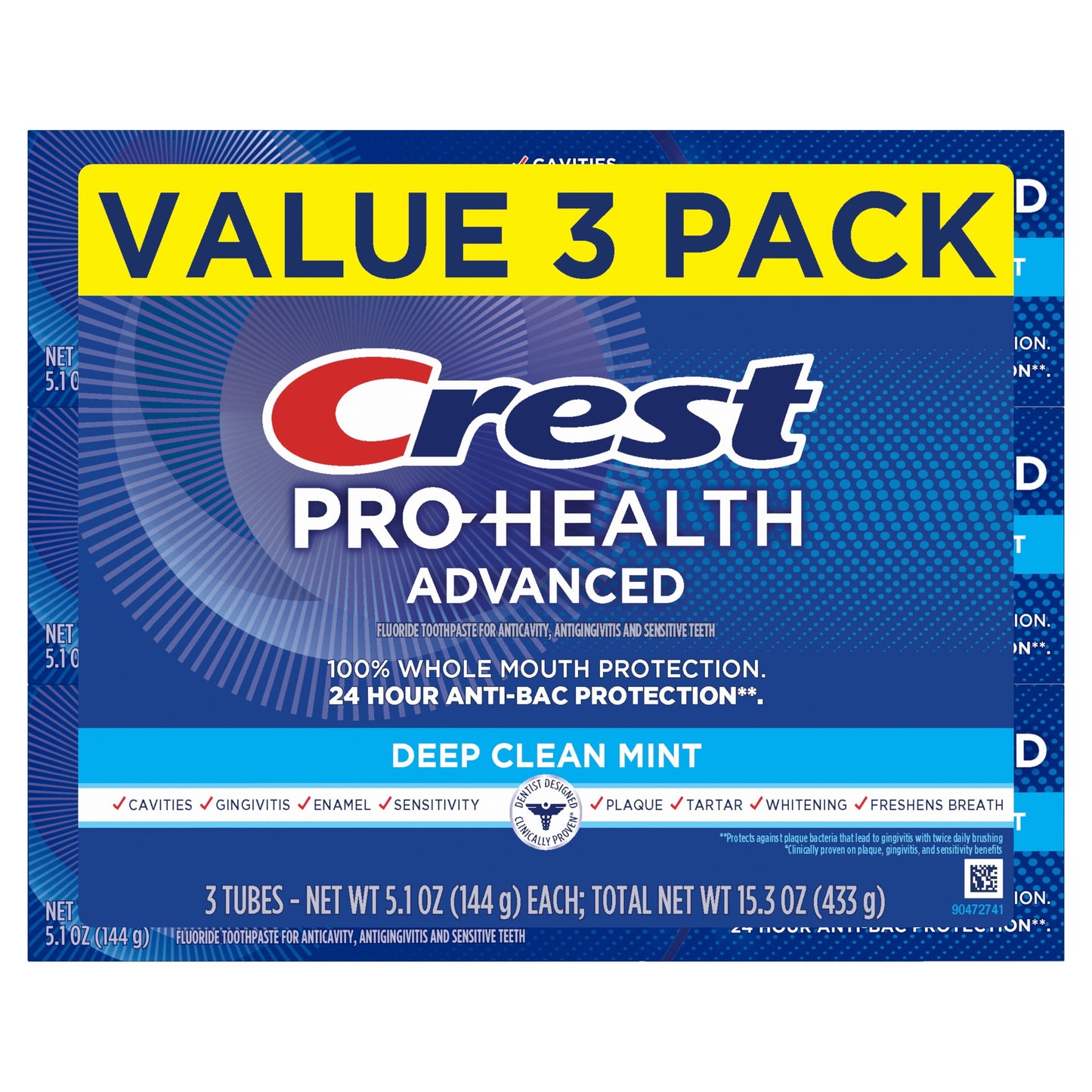 Crest Pro Health Advanced Deep Clean Toothpaste, Mint, 5.1 oz, 3 Pack