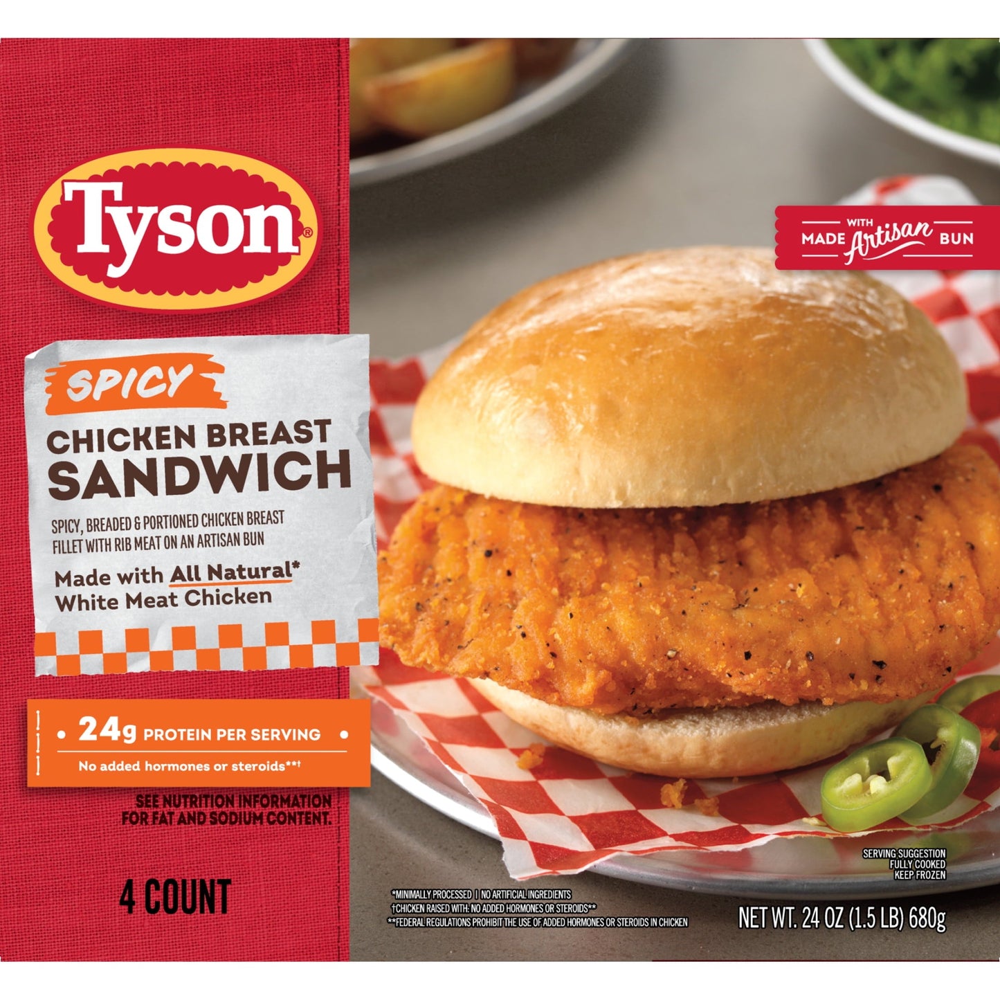 Tyson Spicy Chicken Breast Sandwich, 24 oz, 4 ct Box