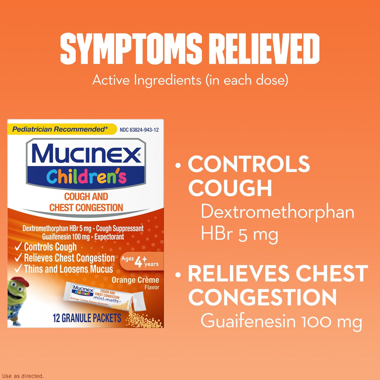 Mucinex Children's Cough Medicine, Chest Congestion Relief, Mini Melts, Orange Creme, 12 Count