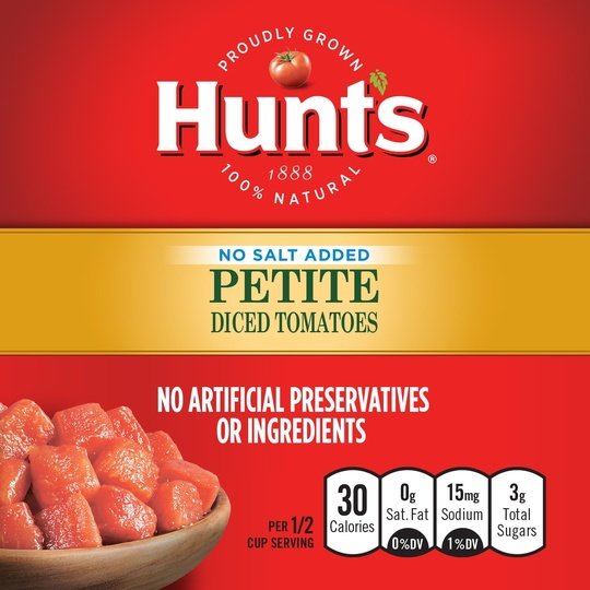 Hunt's Petite Diced Tomatoes, No Salt Added, 14.5 oz Can