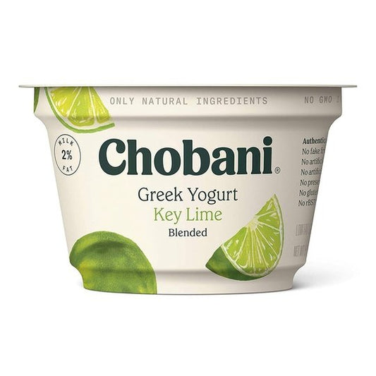 Chobani 2% Greek Yogurt, Key Lime Blended 5.3 oz Plastic Cup, 4 Count