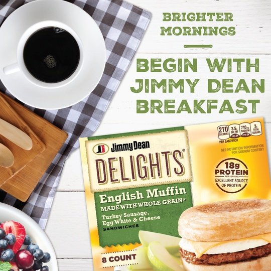 Jimmy Dean Delights Turkey Sausage, Egg White & Cheese English Muffin Sandwiches, 40.8 oz, 8 Ct (Frozen)