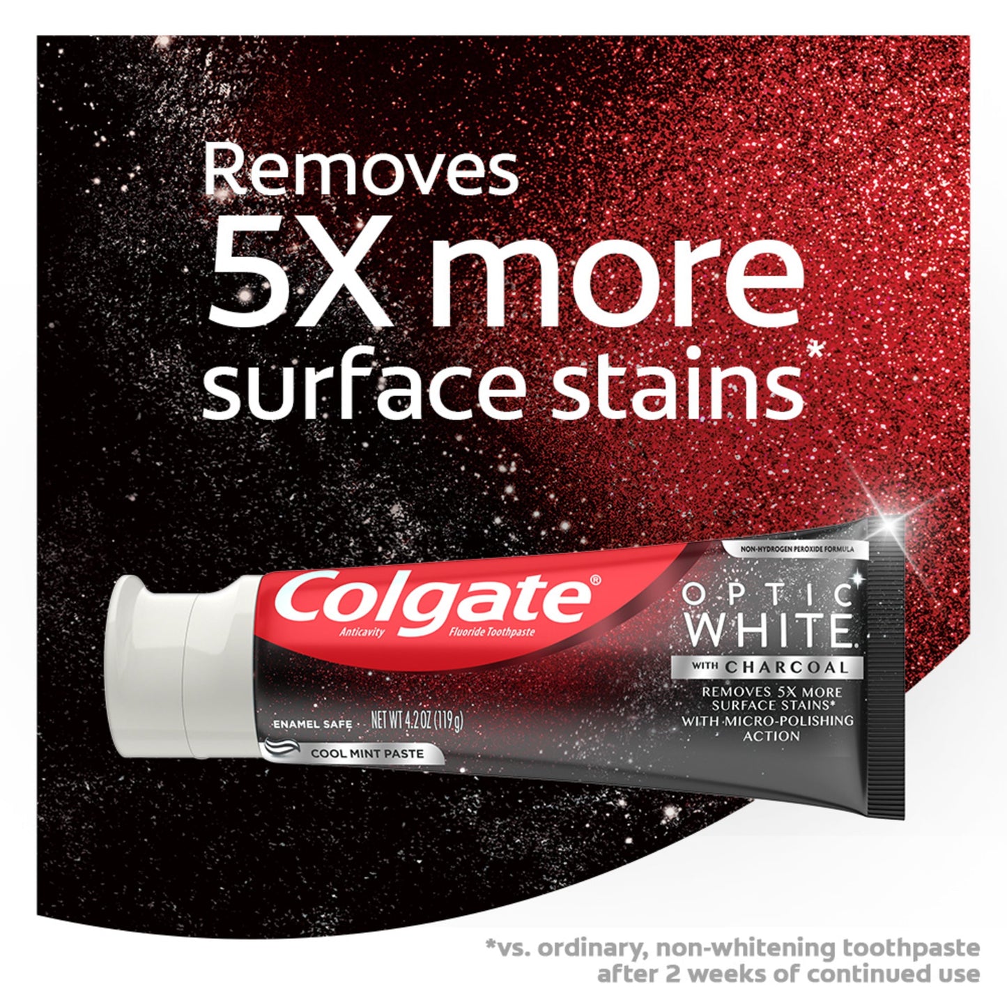 Colgate Optic White Whitening Toothpaste with Charcoal, Cool Mint Paste, 4.2 oz