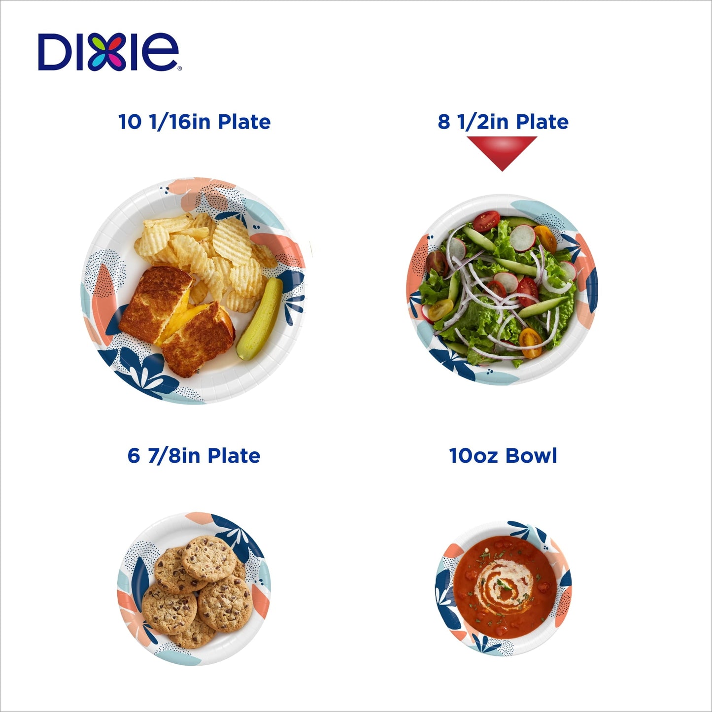 Dixie Disposable Paper Plates, Multicolor, 8.5 in, 50 Count