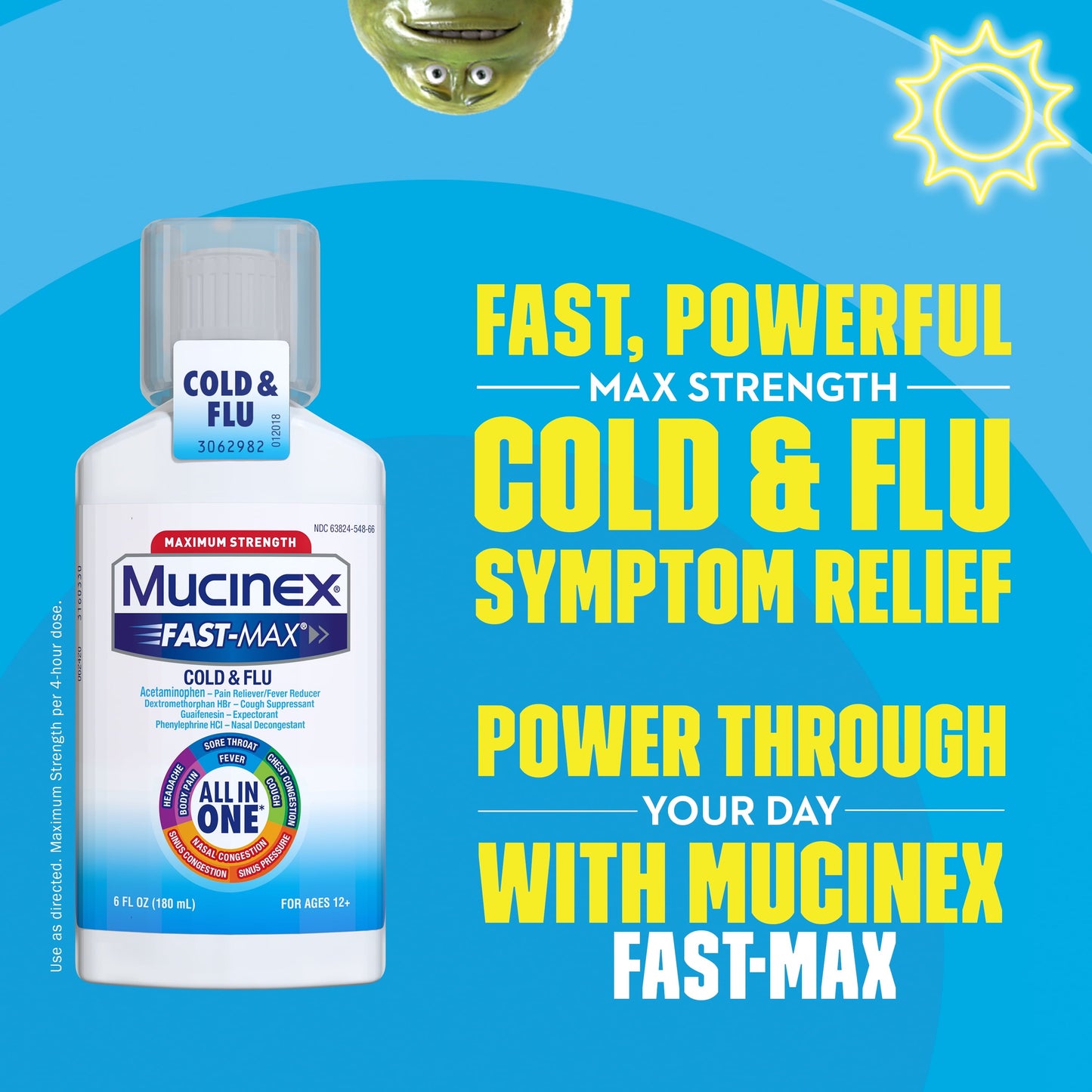 Mucinex All in One Fast Max Maximum Strength Cold and Flu Liquid Medicine, 6 fl oz