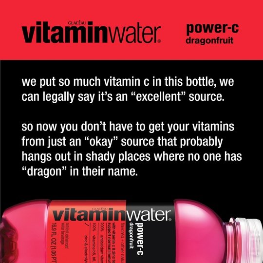 vitaminwater power-c electrolyte enhanced dragonfruit drink, 16.9 fl oz, 6 count bottles