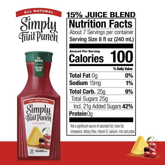 Simply Non GMO All Natural Fruit Punch Juice, 52 fl oz Bottle