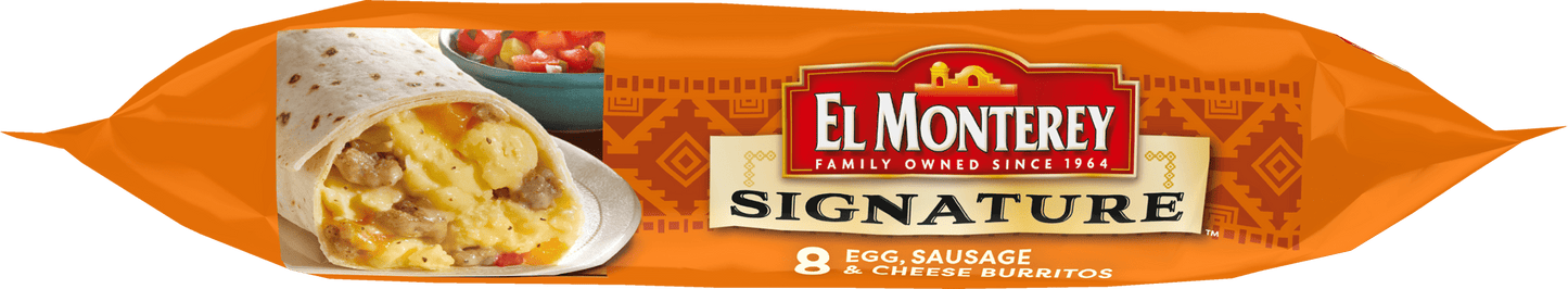 El Monterey Signature Egg, Sausage & Cheese Breakfast Burritos 36 oz, 8 Ct (Frozen)