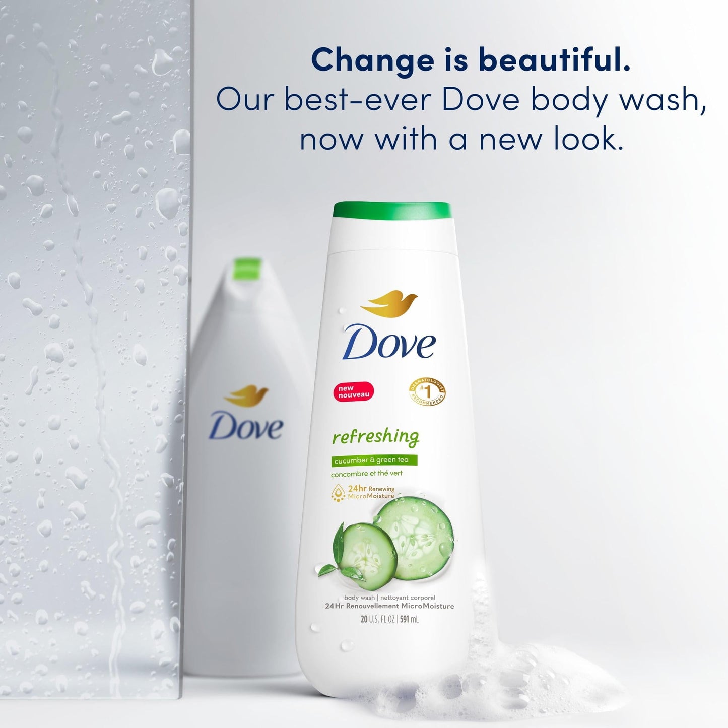 Dove Refreshing Long Lasting Gentle Body Wash Twin Pack, Cucumber and Green Tea, 20 fl oz