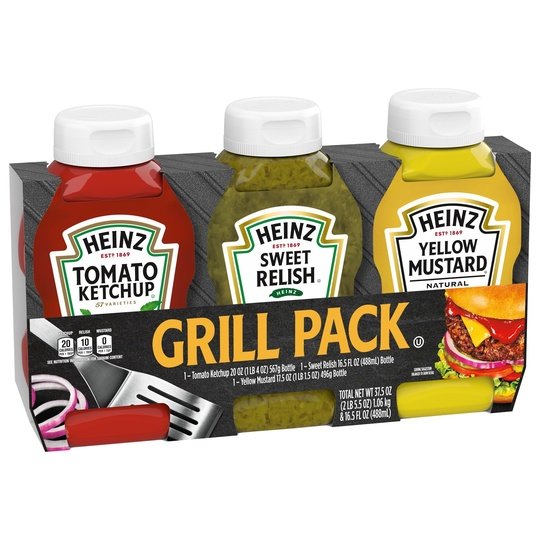 Heinz Tomato Ketchup, Sweet Relish & 100% Natural Yellow Mustard Picnic Variety Pack, 3 ct Pack