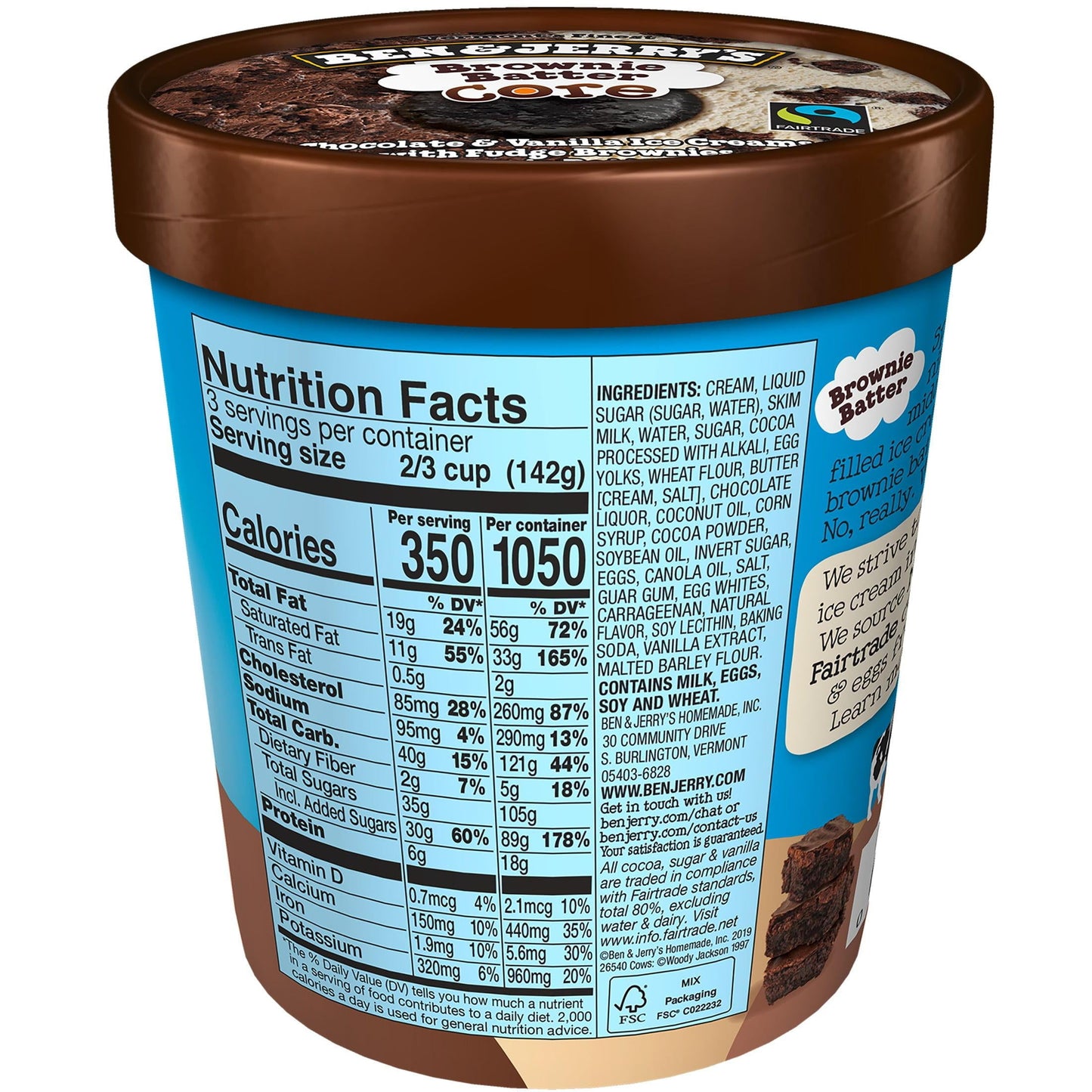 Ben & Jerry's Core Brownie Batter Chocolate and Vanilla Ice Cream, 16 oz