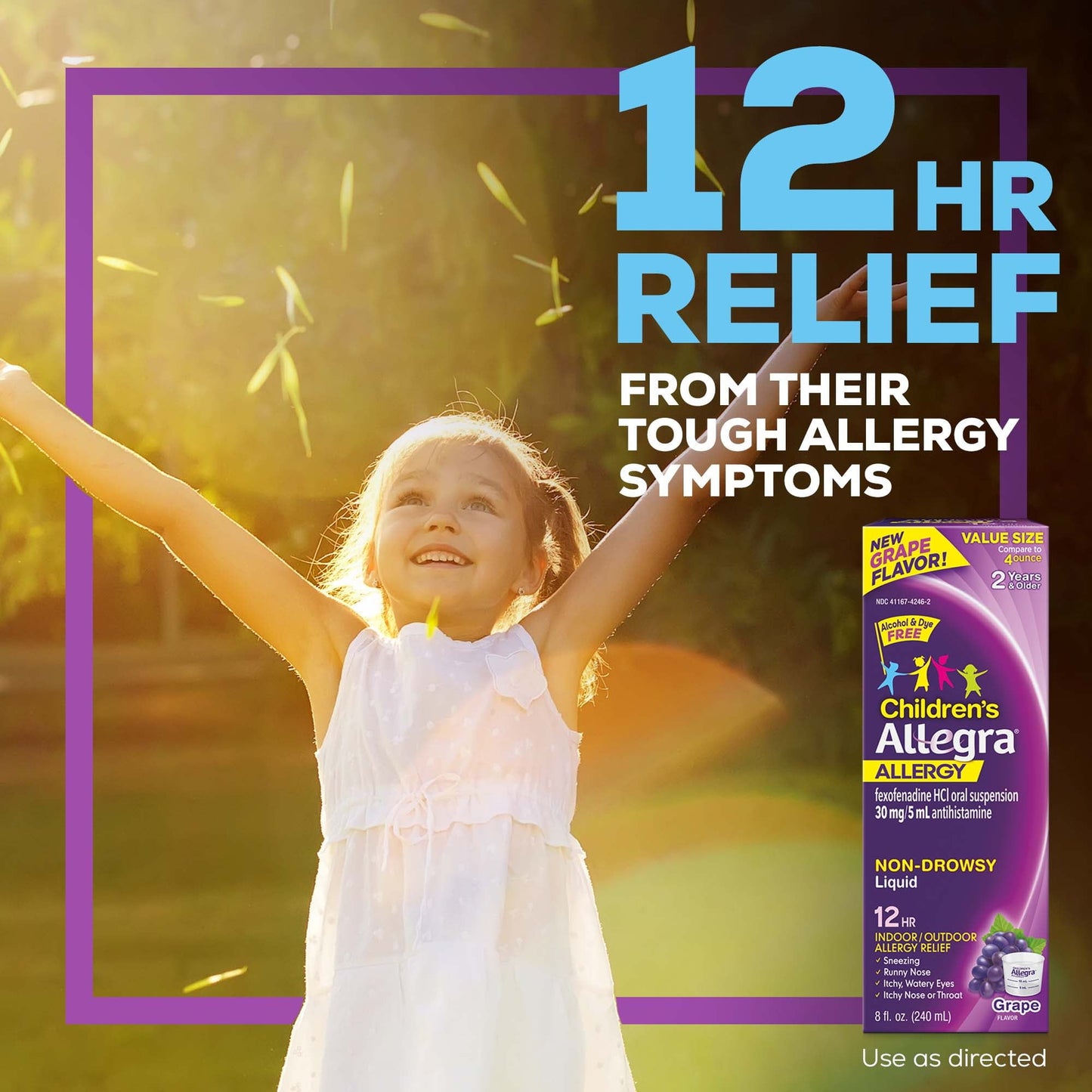 Allegra Children's 12 Hour Non-Drowsy Antihistamine Allergy Relief Medicine 30mg Grape Flavor Liquid 8oz