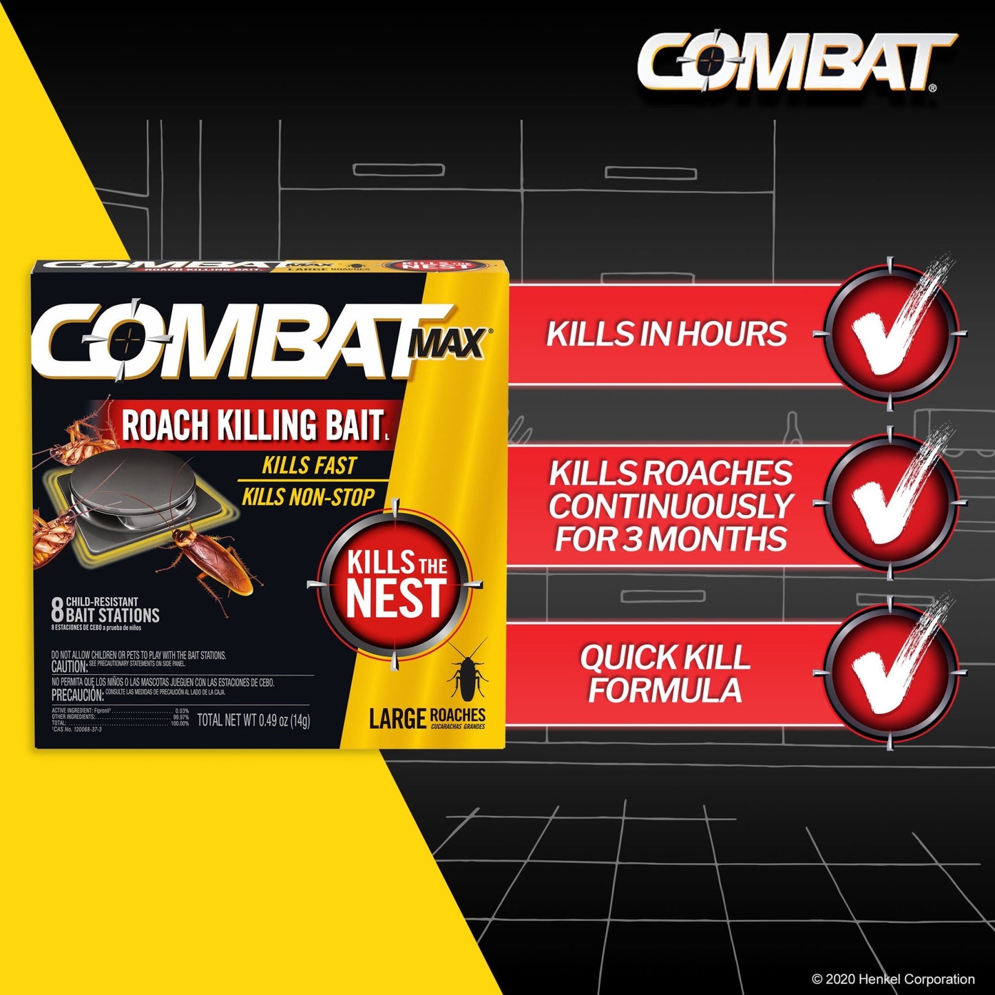 Combat Max Large Roach Killing Bait Stations, Child-resistant, 8 Count