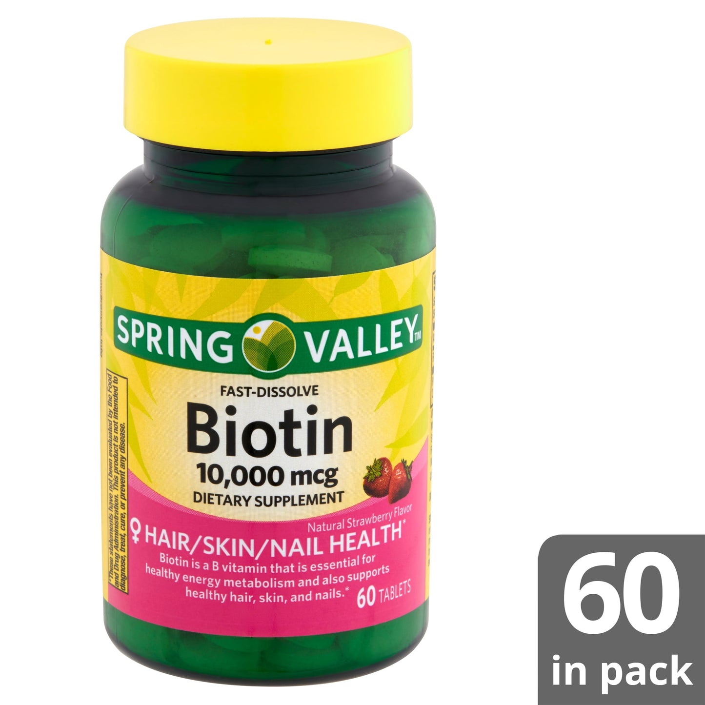 Spring Valley Fast-Dissolve Biotin Dietary Supplement, 10,000 mcg, 60 Count