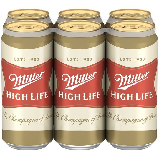 Miller High Life Lager Beer, 6 Pack, 16 fl oz Cans, 4.6% ABV