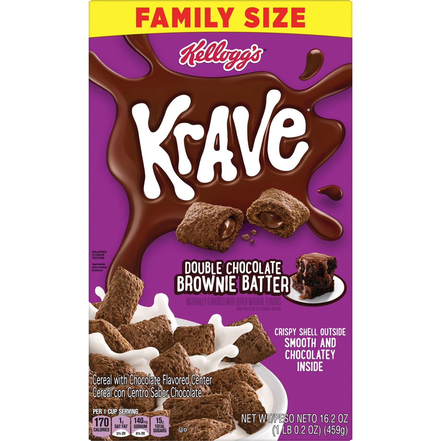 Kellogg's Krave Brownie Batter Cold Breakfast Cereal, Family Size, 16.2 oz Box