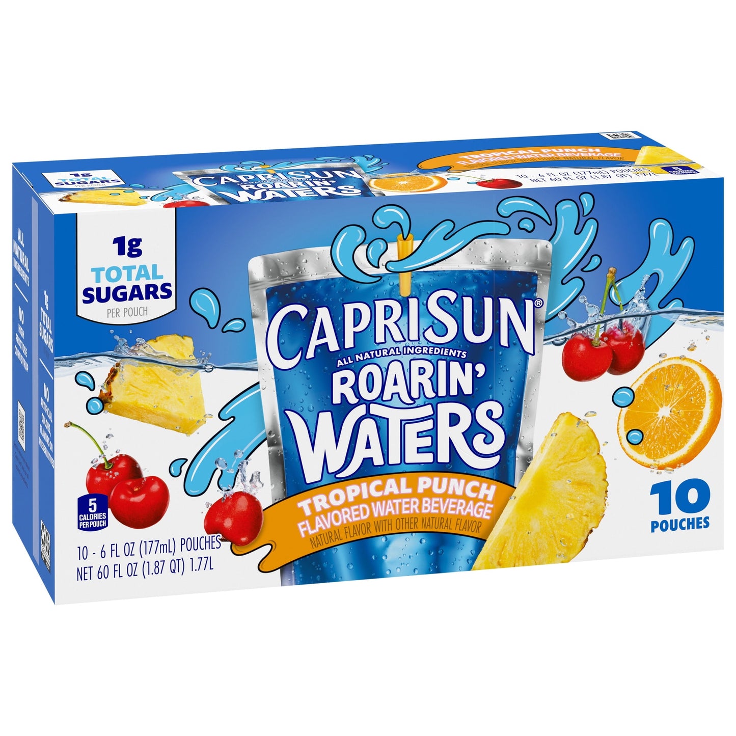 Capri Sun Roarin' Waters Tropical Tide Flavored Water Kids Drink Pouches, 10 Ct Box, 6 fl oz Pouches