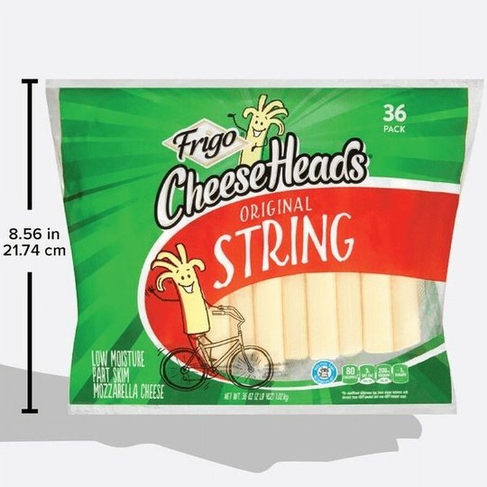 Frigo Cheese Heads Original Mozzarella String Cheese, Cheese Snacks, 36 oz, 36 Count