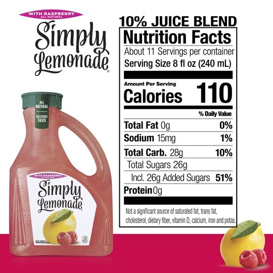 Simply Non GMO All Natural Raspberry Lemonade Juice, 89 fl oz Bottle