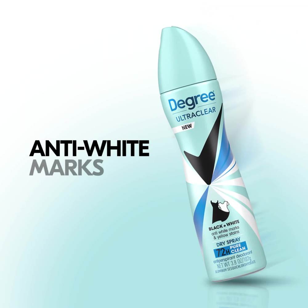 Degree Ultra Clear Long Lasting Antiperspirant Deodorant Dry Spray Twin Pack, Pure Clean, 3.8 oz