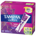 Tampax Radiant Tampons Duo Pack with LeakGuard Braid, Regular/Super Absorbency, 28 Ct