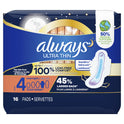 Always Ultra Thin Overnight Pads with Wings, Size 4, Overnight Absorbency, 16 CT