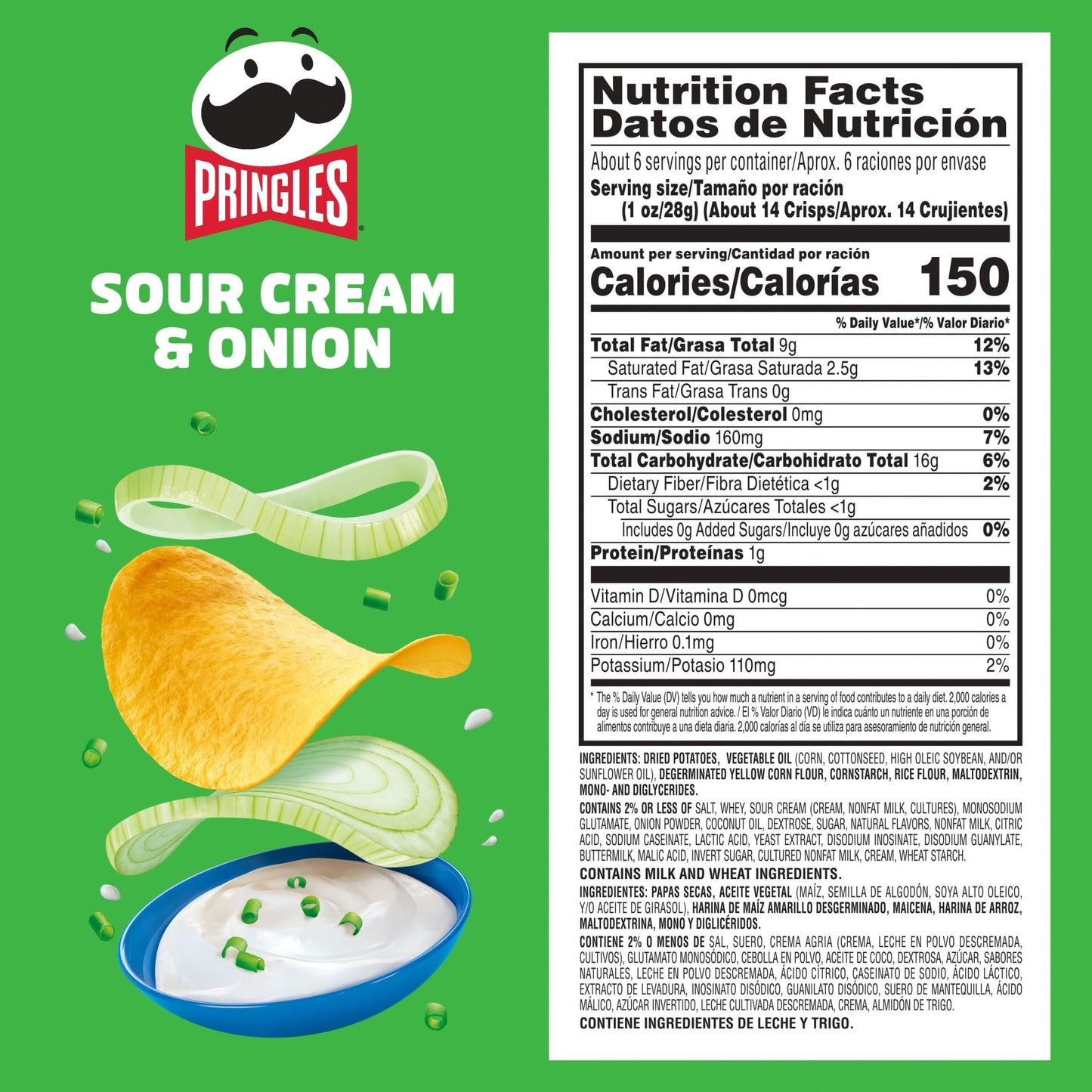 Pringles Sour Cream and Onion Potato Crisps Chips, 5.5 oz