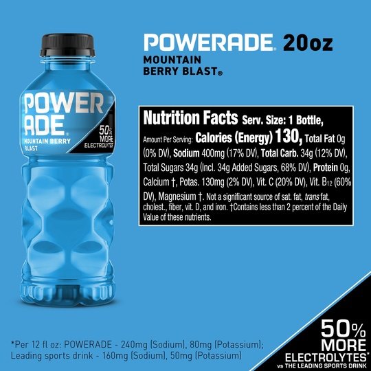 POWERADE Electrolyte Enhanced Mountain Berry Blast Sport Drink, 20 fl oz, 8 Count Bottles