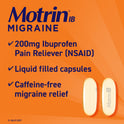Motrin IB Migraine Relief Liquid Gel Caps, Ibuprofen 200 mg, 80 Ct
