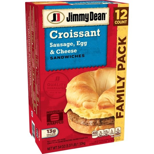 Jimmy Dean Sausage Egg & Cheese Croissant Sandwich, 54 oz, 12 Count (Frozen)