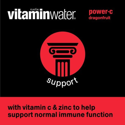 vitaminwater power-c electrolyte enhanced dragonfruit drink, 16.9 fl oz, 6 count bottles