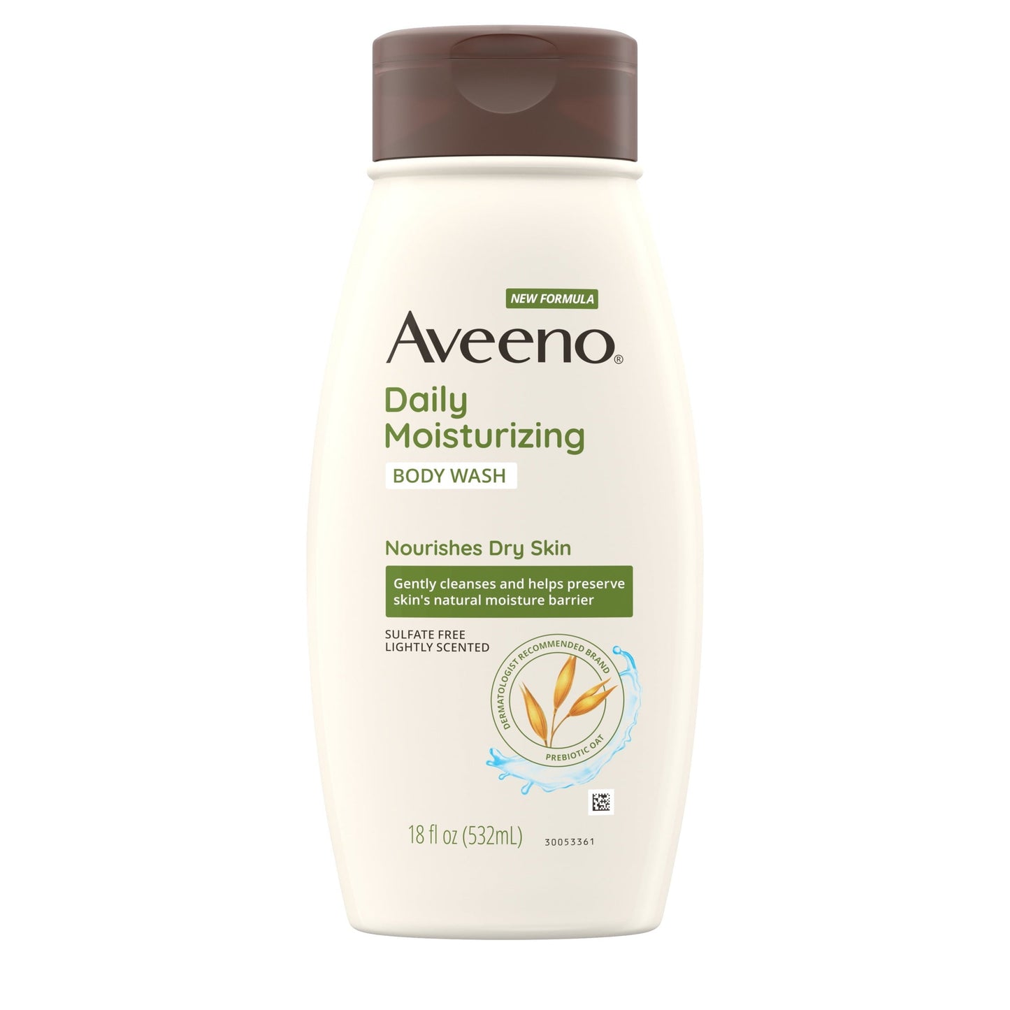 Aveeno Daily Moisturizing Soap Free Body Wash for Dry Skin, Prebiotic Oat Shower Gel, Lightly Scented, 18 oz