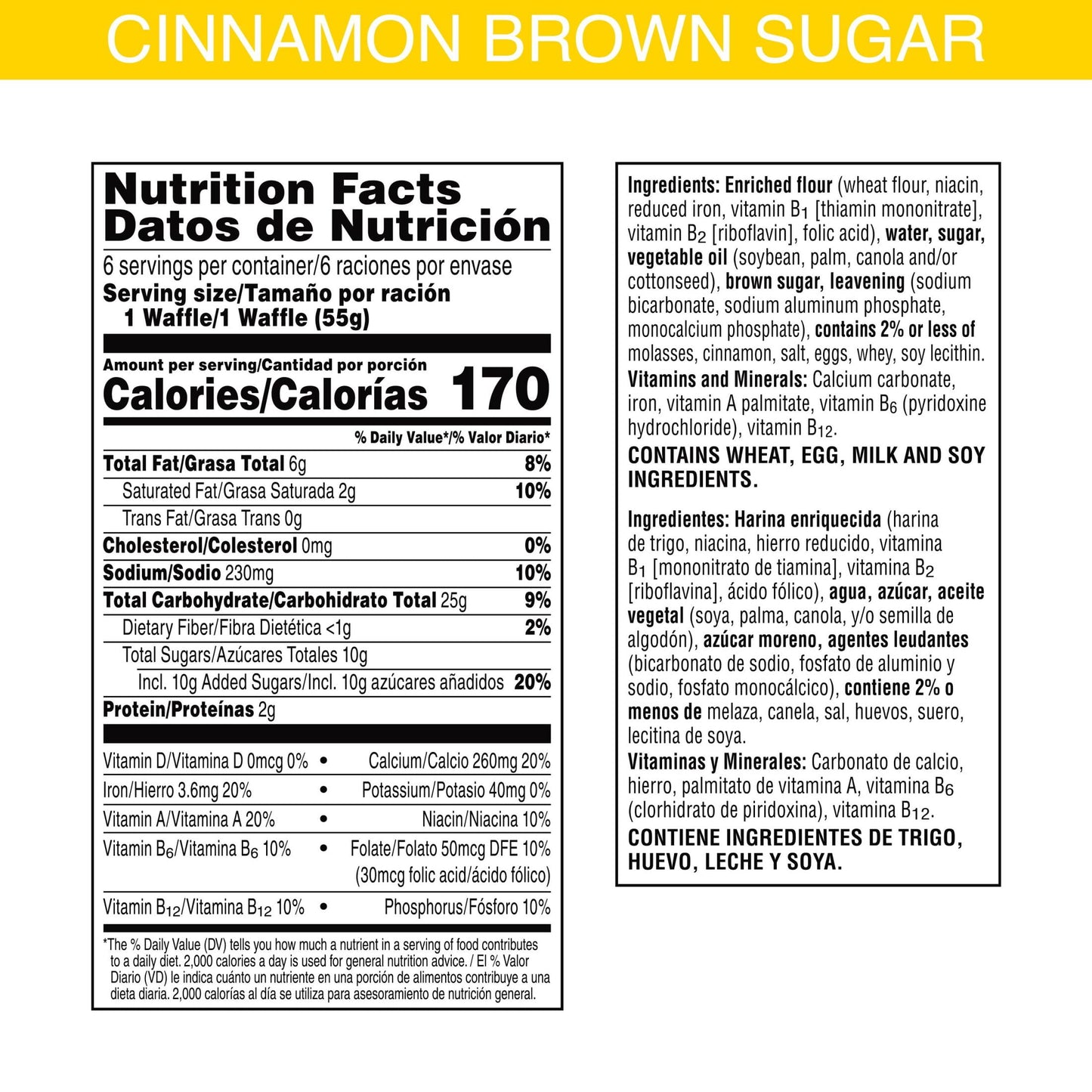 Eggo Thick and Fluffy Cinnamon Brown Sugar Waffles, 11.6 oz, 6 Count (Frozen)