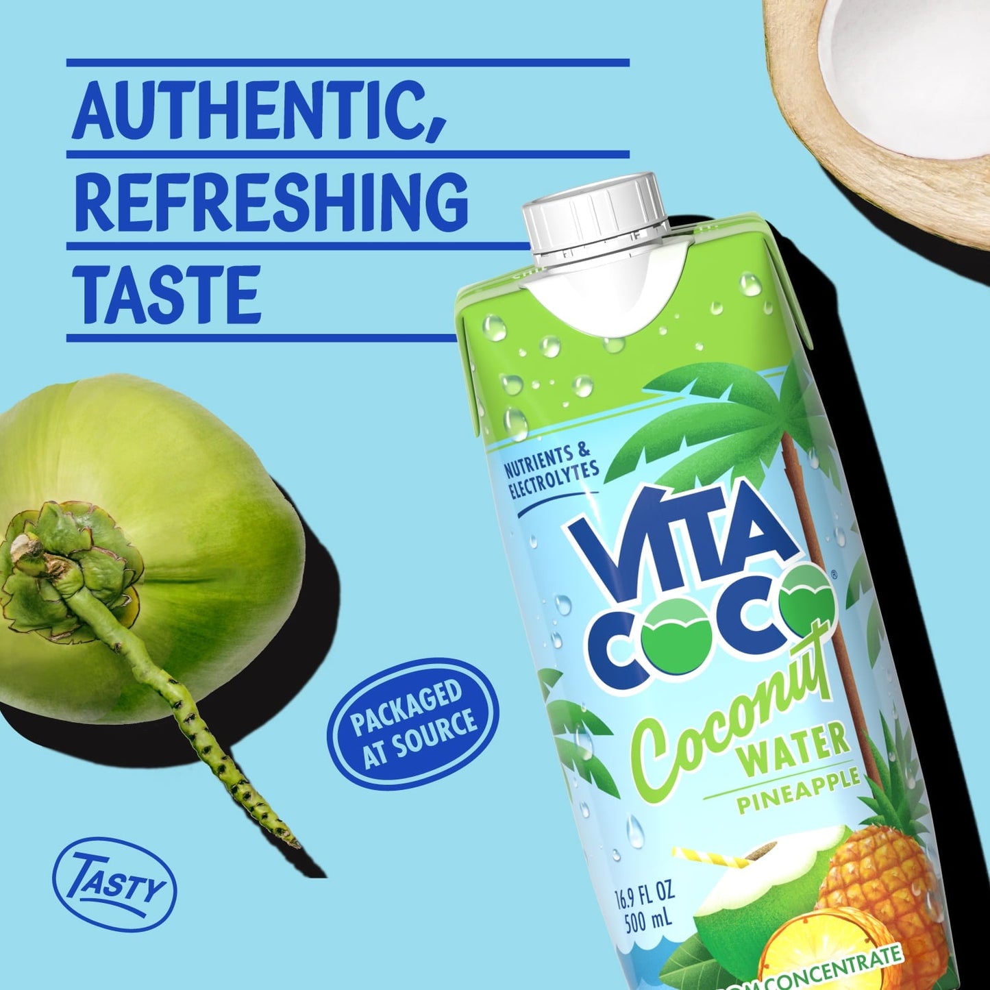 Vita Coco Coconut Water, Pineapple, 16.9 fl oz Tetra