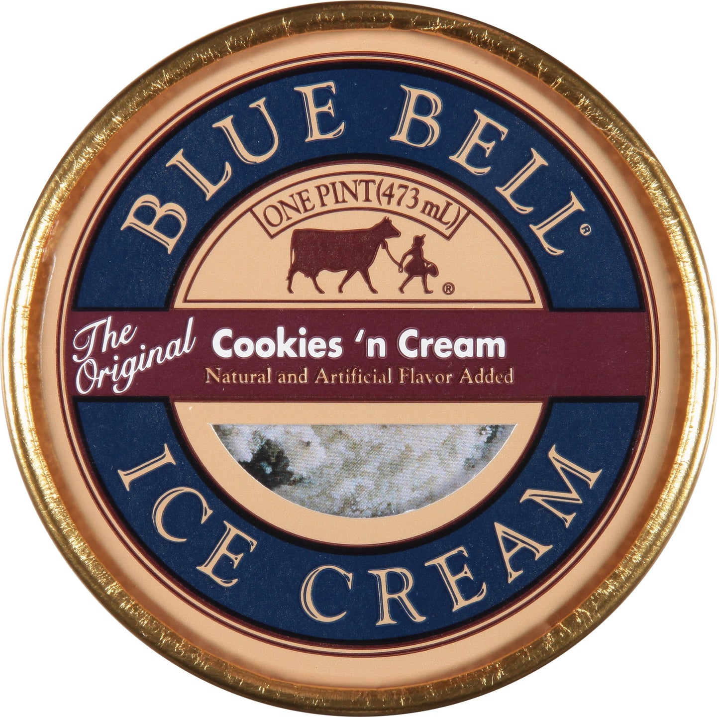 Blue Bell Gold Rim Cookies 'n Cream Ice Cream Pint, 16 fl oz