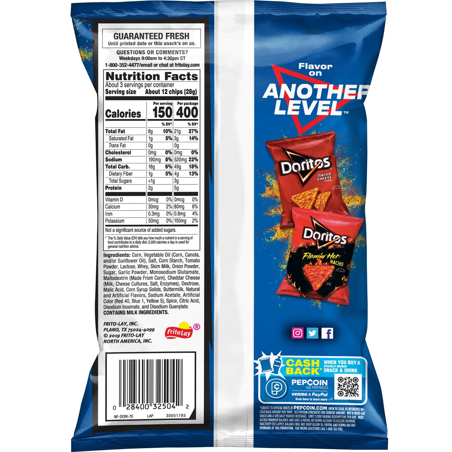 Doritos Tortilla Chips Cool Ranch Flavored Snack Chips, 2.75 oz Bag