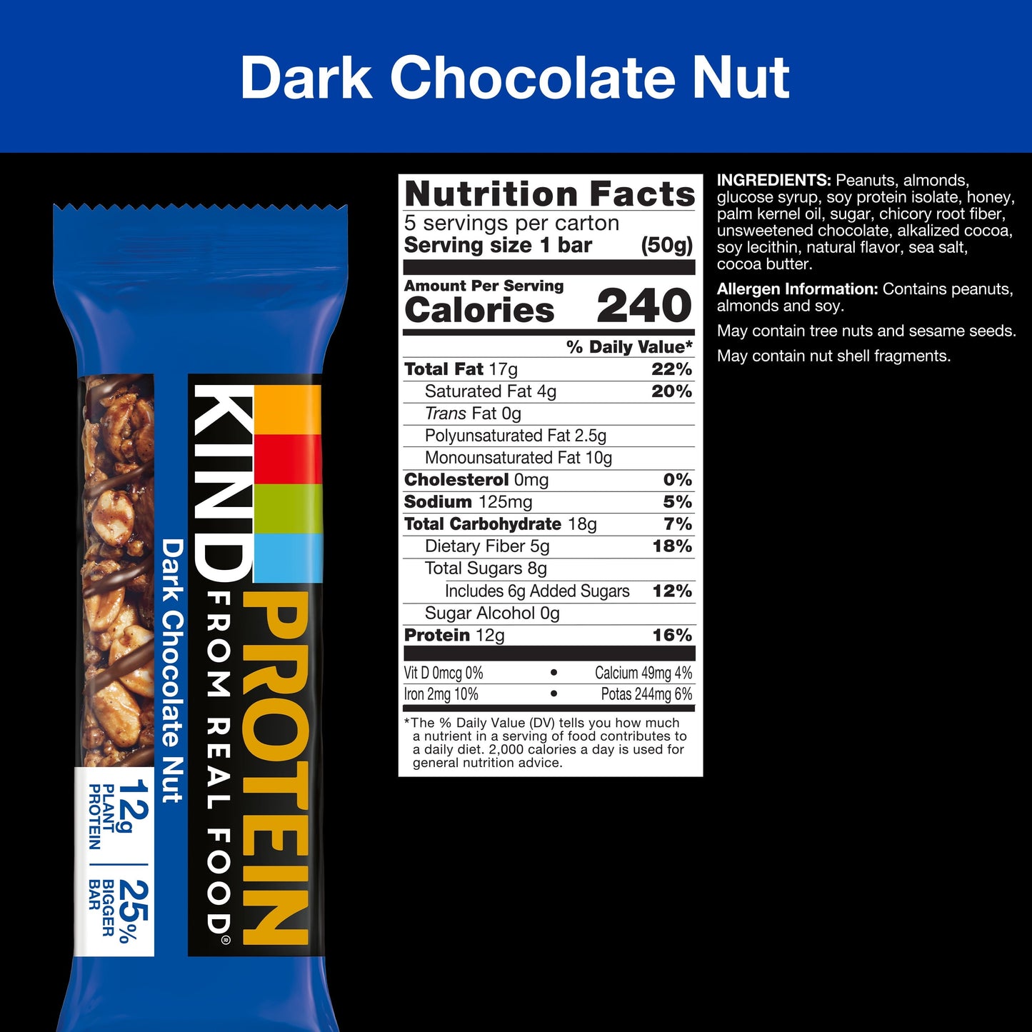 KIND Protein Gluten Free Dark Chocolate Nut Snack Bars, 1.76 oz, 5 Count