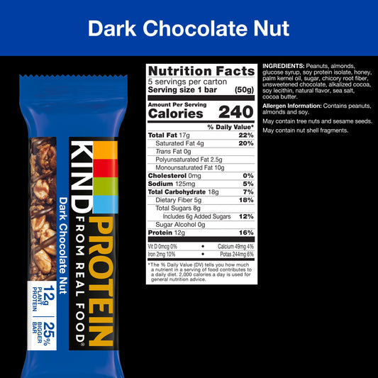 KIND Protein Gluten Free Dark Chocolate Nut Snack Bars, 1.76 oz, 5 Count