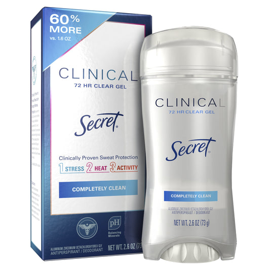 Secret Clinical Strength Clear Gel Antiperspirant and Deodorant, Completely Clean, 2.6 oz