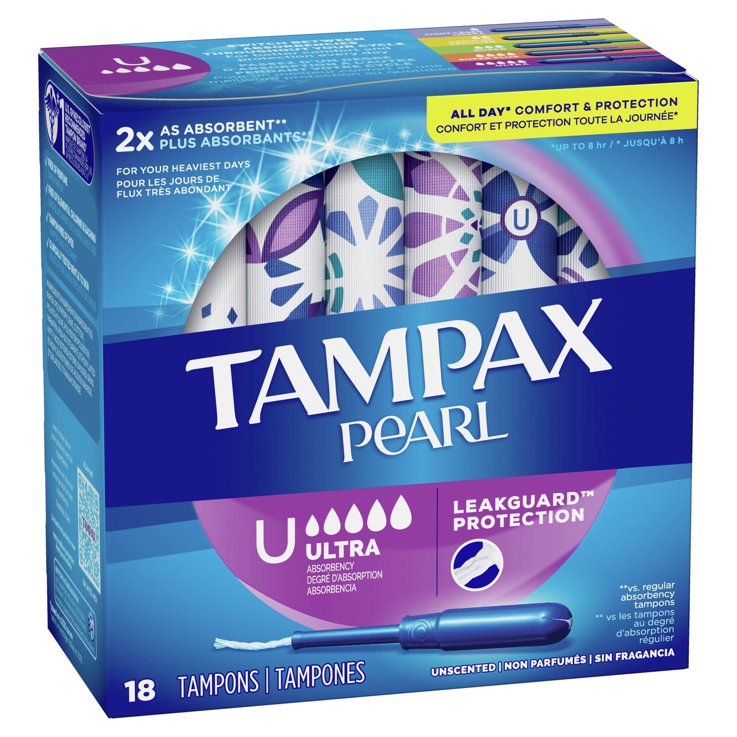 Tampax Pearl Tampons with LeakGuard Braid, Ultra Absorbency, 18 Ct