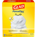 Glad ForceFlex 13 Gallon Tall Kitchen Trash Bags, Unscented, 120 Bags