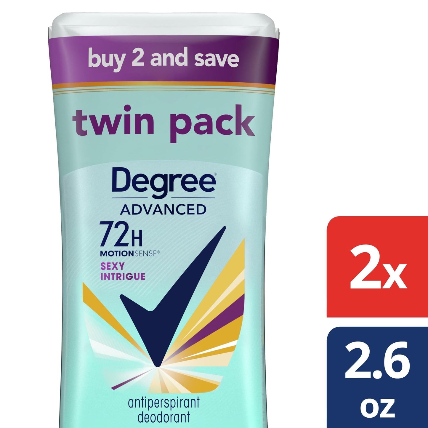 Degree Advanced Long Lasting Women's Antiperspirant Deodorant Stick Twin Pack, Sexy Intrigue, 2.6 oz