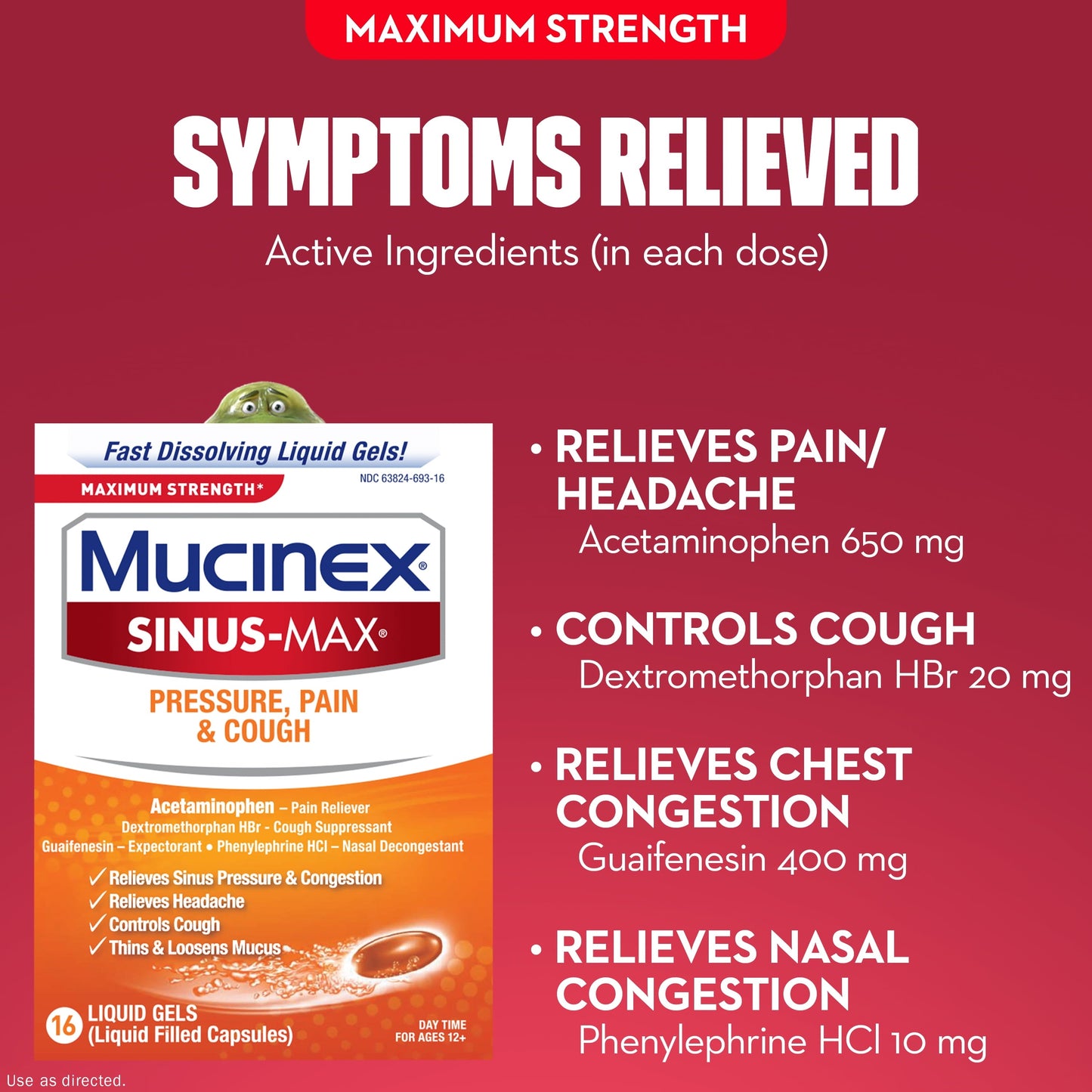 Mucinex Sinus Max Medicine, Pressure, Pain & Cough, 16 Liquid Gels