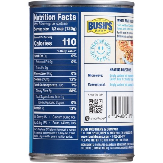 Bush's Cannellini Beans, Canned White Kidney Beans, 15.5 oz Can